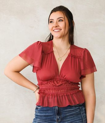 Willow & Root Tiered Ruffle Mesh Cropped Top