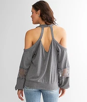 Textured Cold Shoulder Top