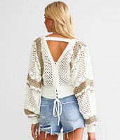 Striped Surplice Cropped Sweater