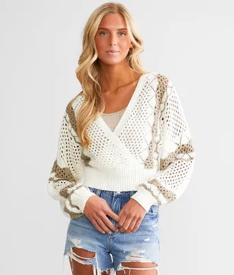 Daytrip Striped Surplice Cropped Sweater