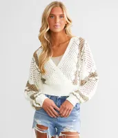 Daytrip Striped Surplice Cropped Sweater