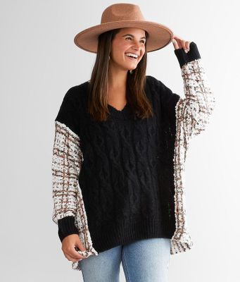 Buckle Black Metallic Cable Knit Sweater