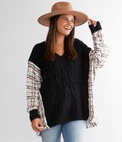 Buckle Black Metallic Cable Knit Sweater