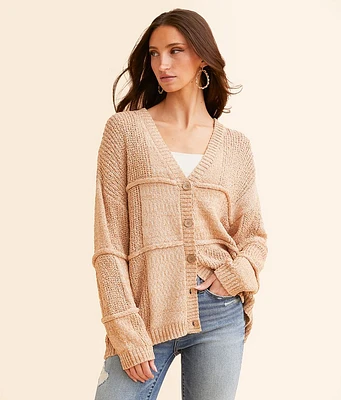 Pieced Nubby Cardigan Sweater