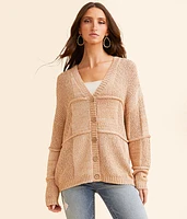Pieced Nubby Cardigan Sweater