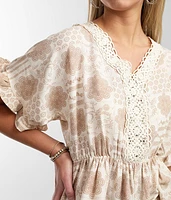 Medallion Print Peplum Top