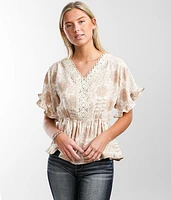 Medallion Print Peplum Top