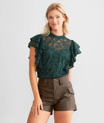red by BKE Floral Lace Flutter Top