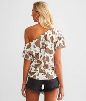 Cow Print Off The Shoulder Top