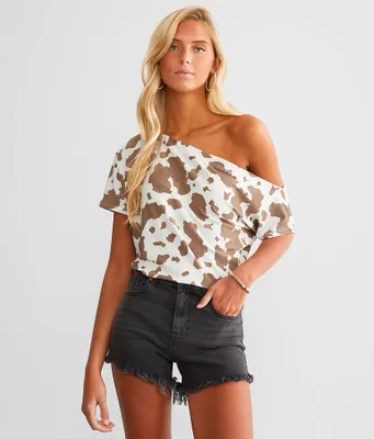 Daytrip Cow Print Off The Shoulder Top