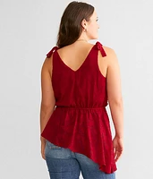 Textured Floral Peplum Tank Top