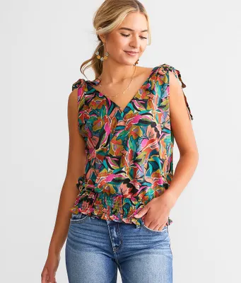Willow & Root Floral Surplice Tank Top