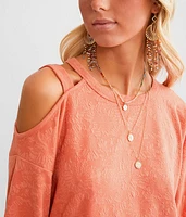 Textured Cold Shoulder Top