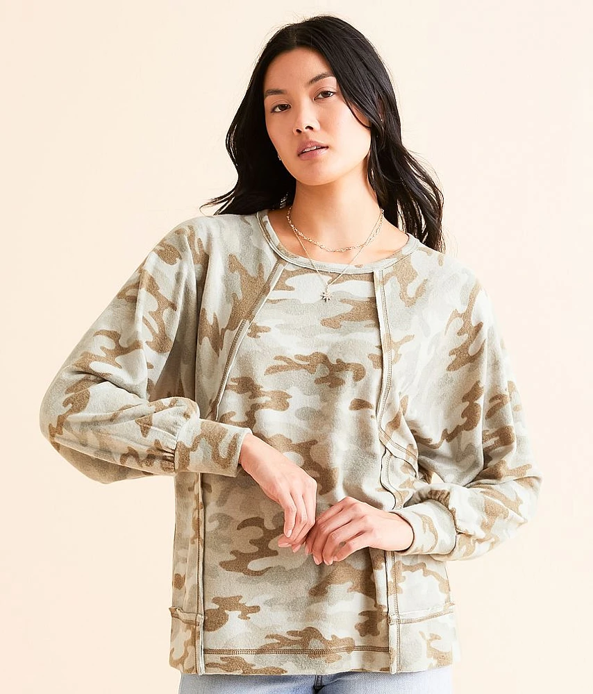 Pieced Camo Print Top