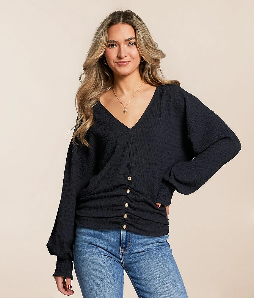 Daytrip Textured Faux Button Top