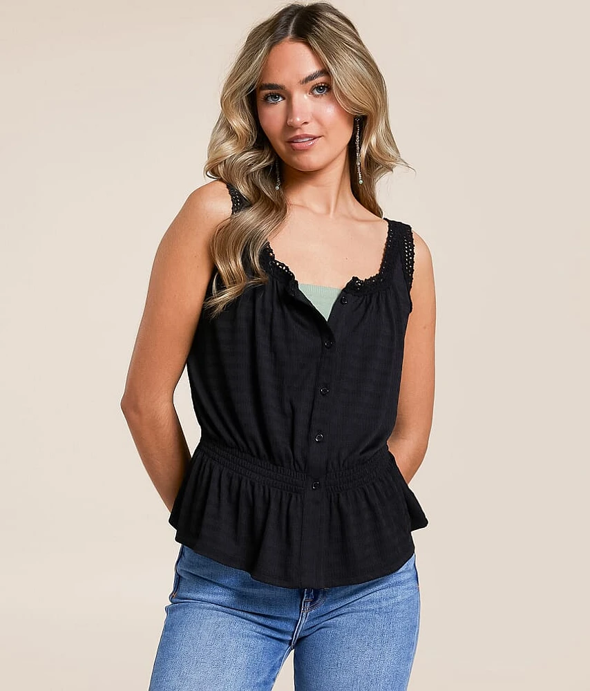 Crochet Trim Peplum Tank Top
