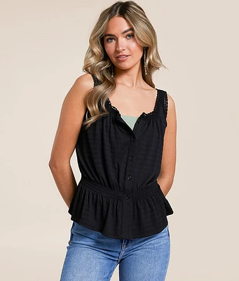 Crochet Trim Peplum Tank Top