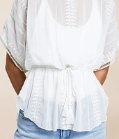 Embroidered Chiffon Peplum Top