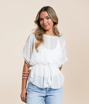 Embroidered Chiffon Peplum Top