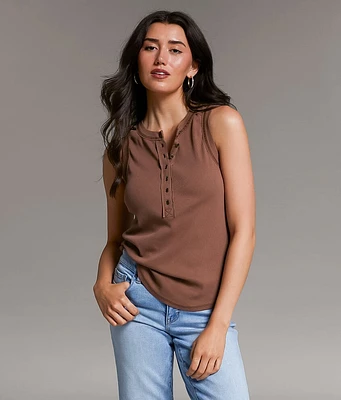 Contrast Stitch Henley Tank Top