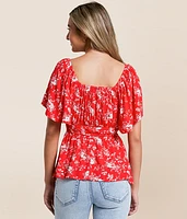 Floral Flutter Sleeve Top