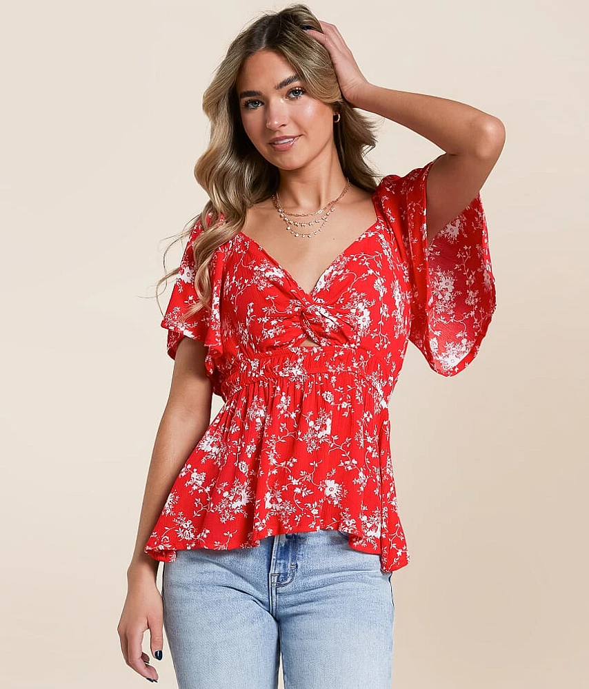 Floral Flutter Sleeve Top