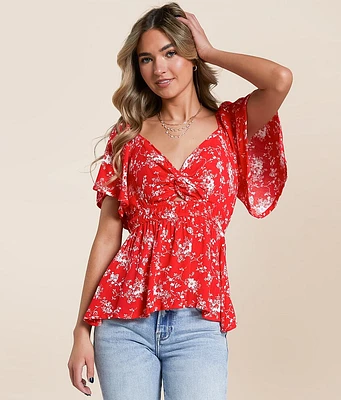 Floral Flutter Sleeve Top