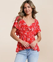Floral Flutter Sleeve Top