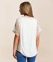 Pieced Floral Lace Henley