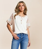 Pieced Floral Lace Henley