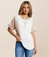 Pieced Floral Lace Henley