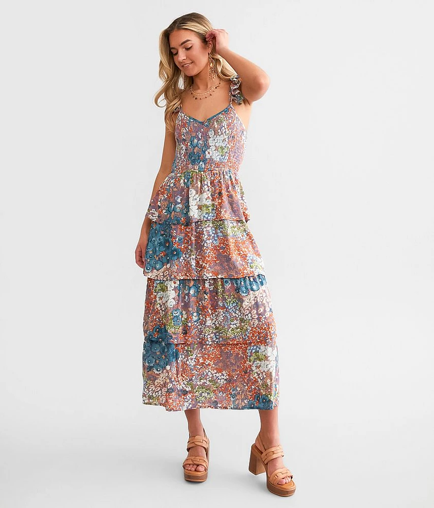 Willow & Root Metallic Floral Tiered Maxi Dress
