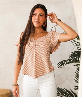 Willow & Root Crinkle Plaid Top