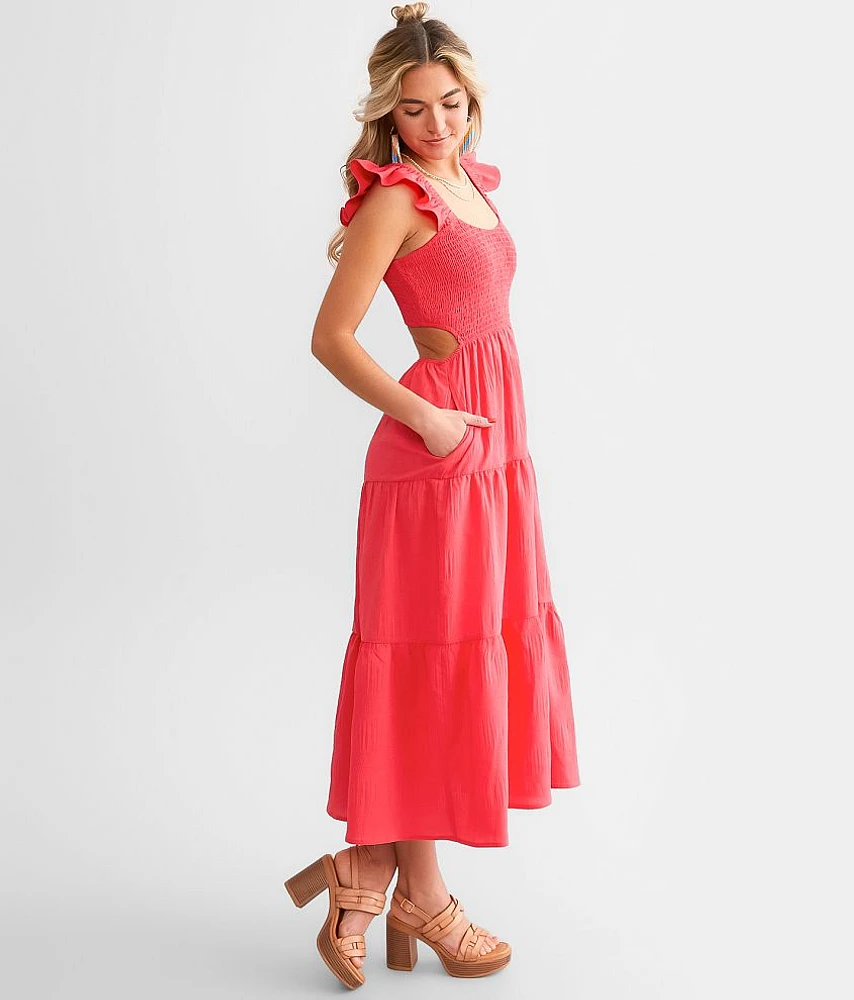 Davi & Dani Smocked Bodice Tiered Midi Dress