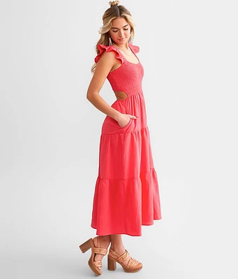 Davi & Dani Smocked Bodice Tiered Midi Dress