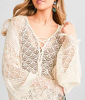 Pointelle Fringe Cropped Sweater