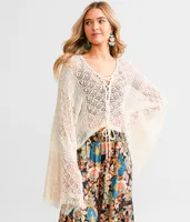 Pointelle Fringe Cropped Sweater