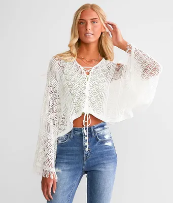 Willow & Root Pointelle Fringe Cropped Sweater