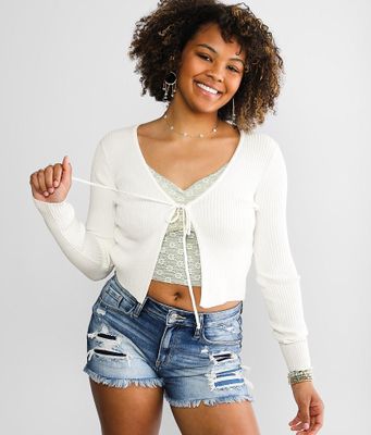 Love Tree Front Tie Cropped Cardigan Sweater
