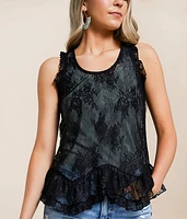 Floral Lace Ruffle Tank Top