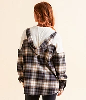 Pieced Plaid Hooded Shirt