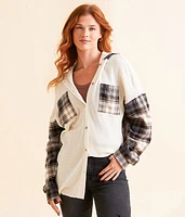 Pieced Plaid Hooded Shirt
