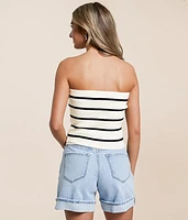 Striped Sweater Cropped Tube Top