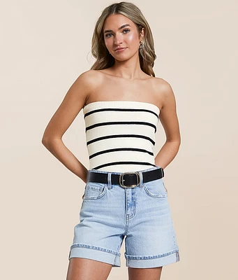 Striped Sweater Cropped Tube Top