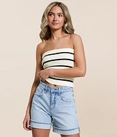 Striped Sweater Cropped Tube Top