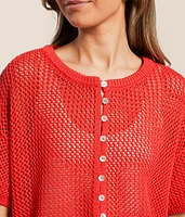 Open Stitch Henley Sweater