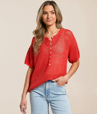 Open Stitch Henley Sweater