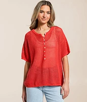Open Stitch Henley Sweater