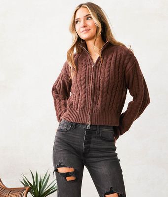 Willow & Root Fitted Cable Knit Cardigan Sweater