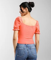 Ribbed Front Tie Cropped Top